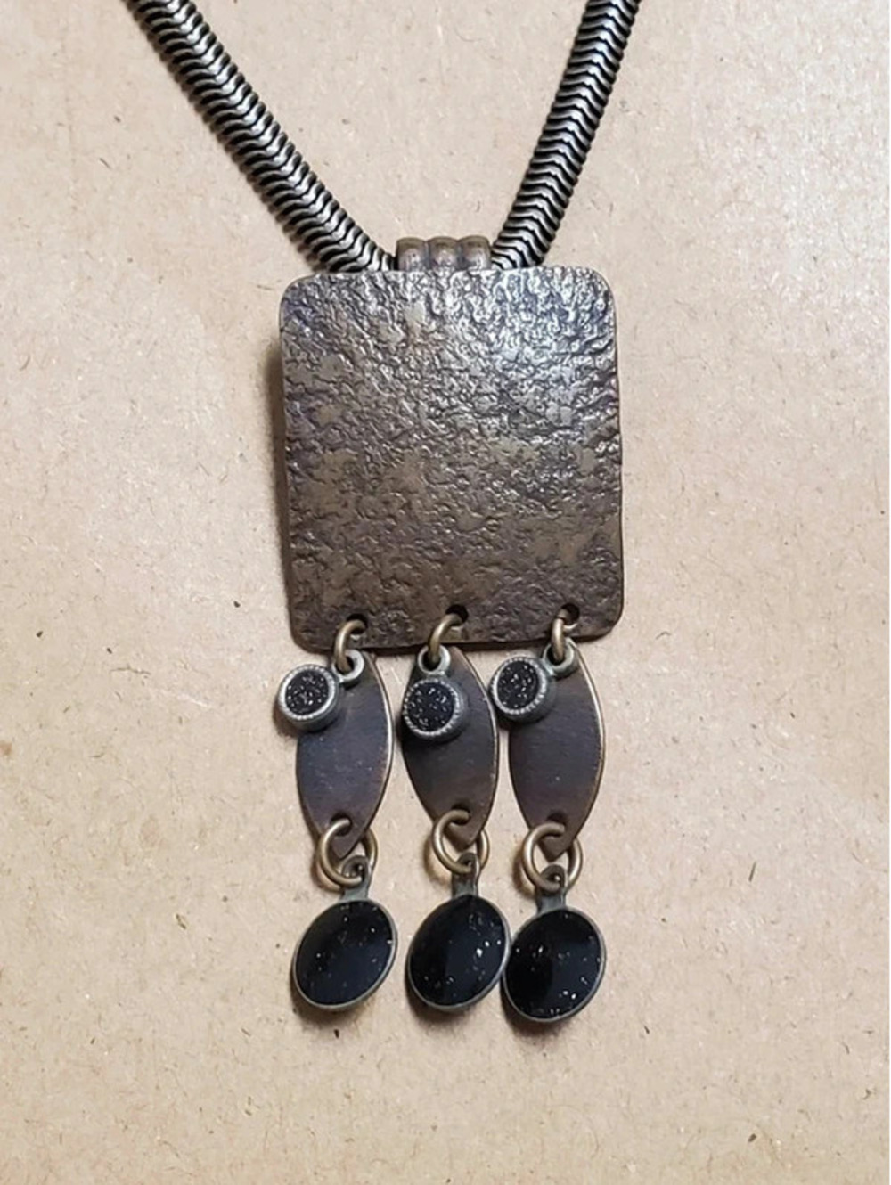 Vintage Marjorie Baer San Francisco Mixed Metal Pendant Necklace Snake Chain